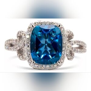 3.5 CT LONDON BLUE TOPAZ 3/8 CT DIAMONDS SET IN 10K WHITE GOLD 4.8 GRAMS SIZE 11